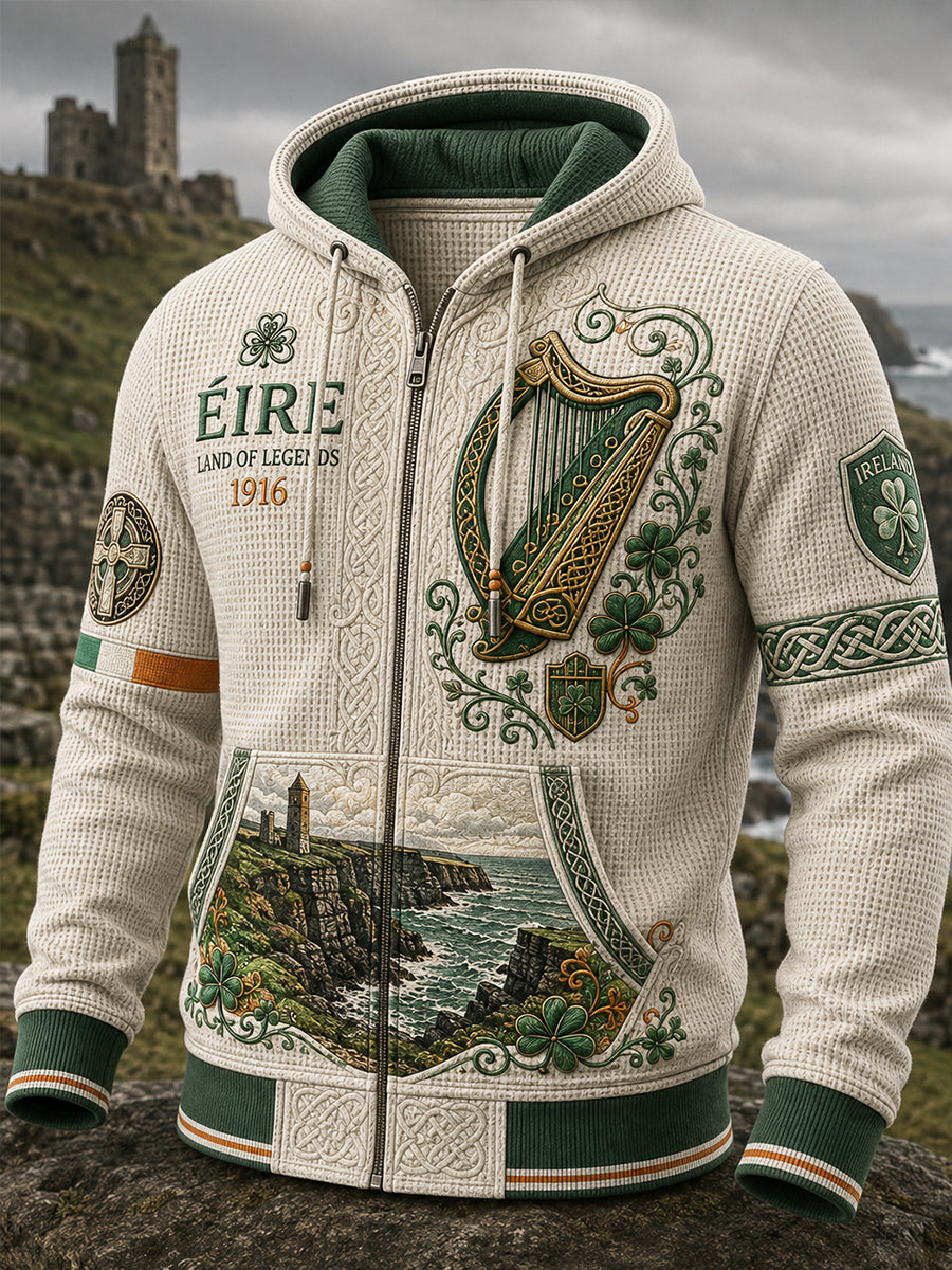 Men's Irish Patriotic Commemoration Waffle Hooded Jacket