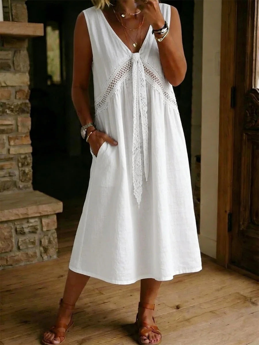 Women's Vintage Lace Tied Sleeveless Midi Dress