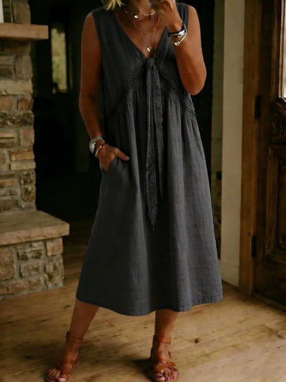 Women's Vintage Lace Tied Sleeveless Midi Dress