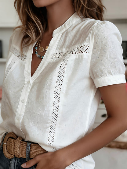 Women's French Style Hollow Lace Casual short-sleeved Shirt