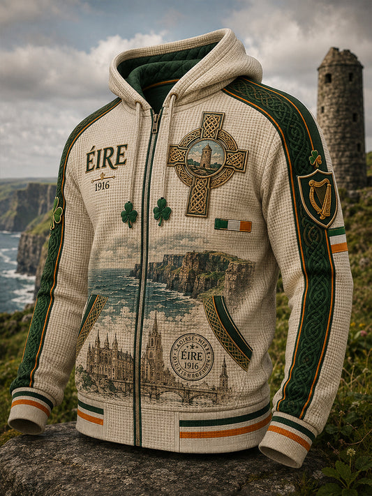 Men's Irish Patriotic Commemoration Waffle Hooded Jacket