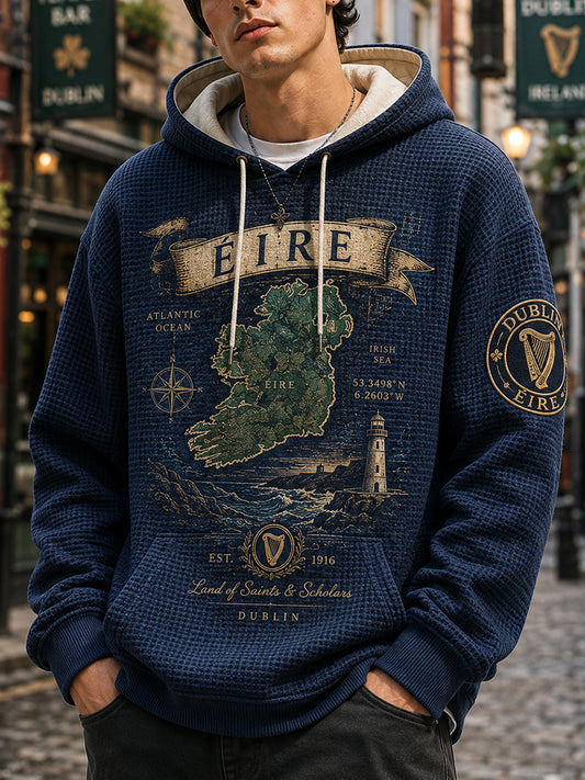 Men's Irish Patriotic Commemoration Oversized Drop-Shoulder Hoodie with Pockets