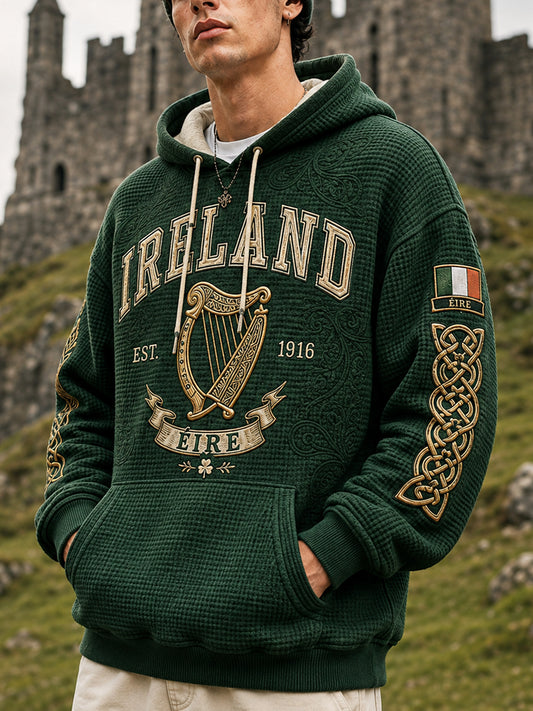 Men's Irish Patriotic Commemoration Oversized Drop-Shoulder Hoodie with Pockets