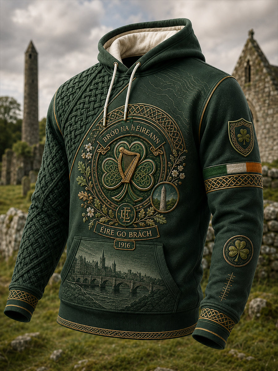 Men's Irish Patriotic Commemoration  Oversized Drop-Shoulder Hoodie with Pockets