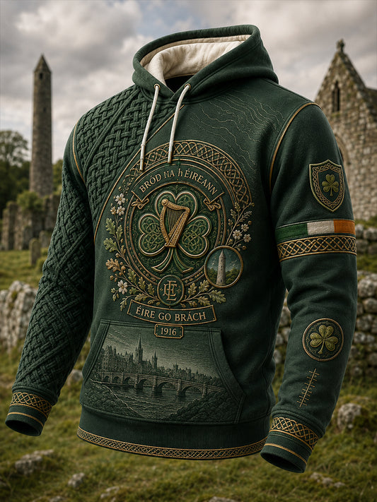 Men's Irish Patriotic Commemoration  Oversized Drop-Shoulder Hoodie with Pockets
