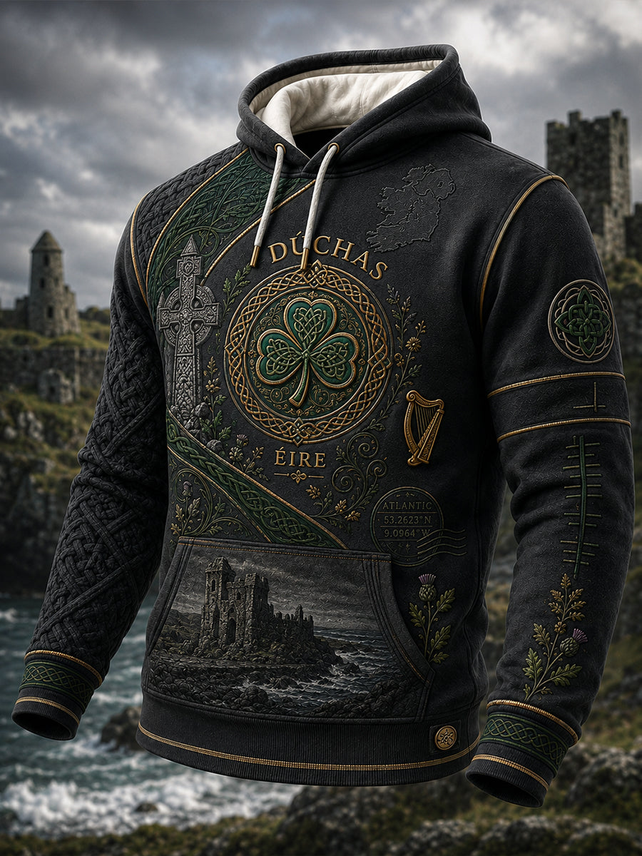 Men's Irish Patriotic Commemoration  Oversized Drop-Shoulder Hoodie with Pockets