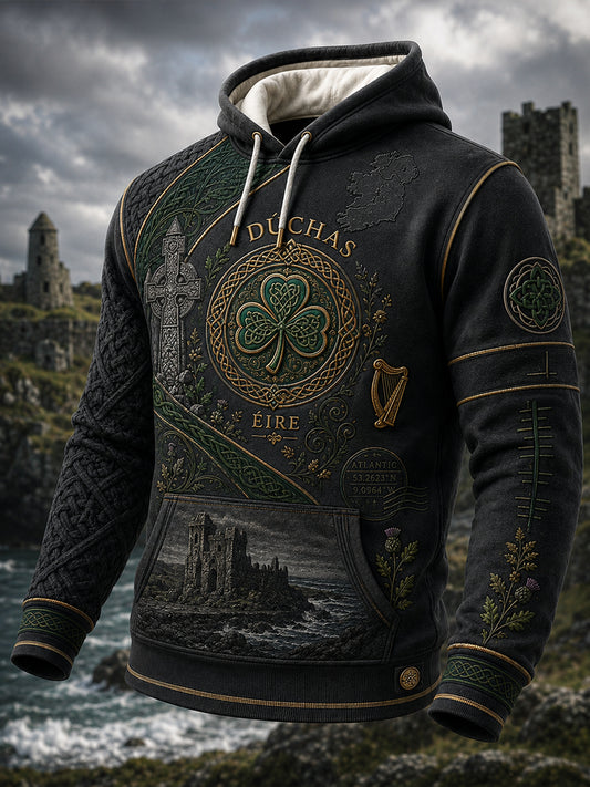 Men's Irish Patriotic Commemoration  Oversized Drop-Shoulder Hoodie with Pockets