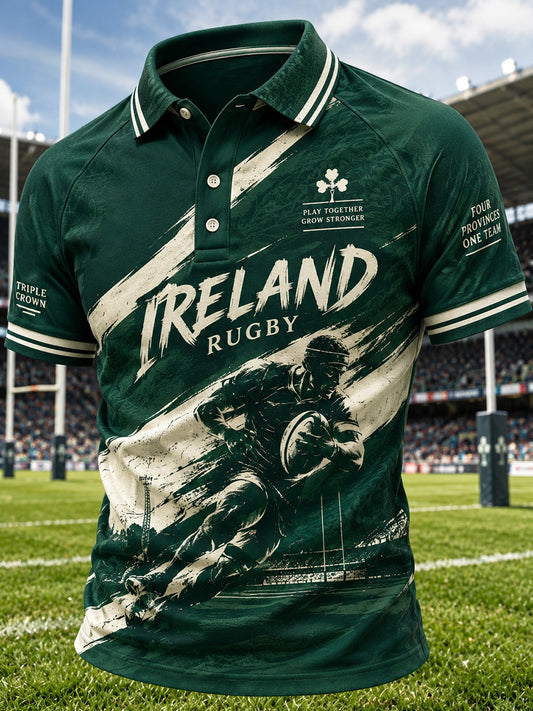 Men's Irish Rugby-Themed Printed Polo Shirt