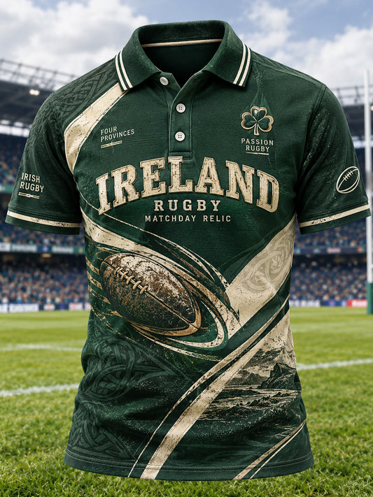 Men's Irish Rugby-Themed Printed Polo Shirt