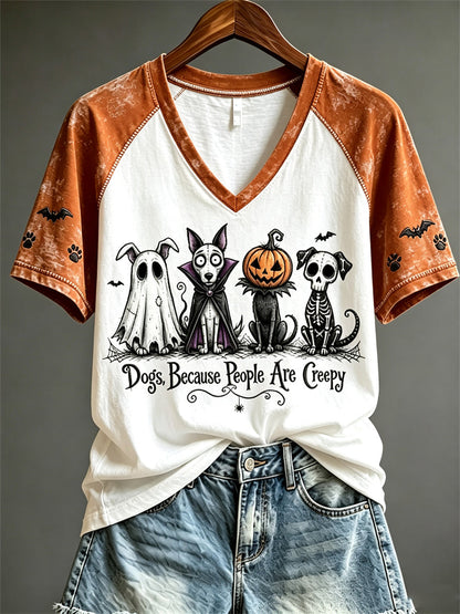 Women's Dogs Because People Are Creepy Halloween Dogs Print short-sleeved T-shirt