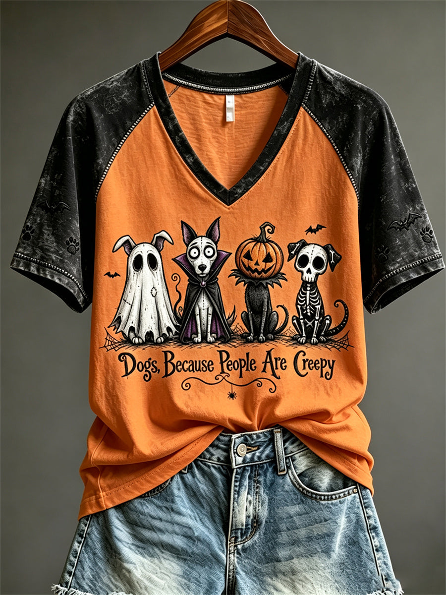 Women's Dogs Because People Are Creepy Halloween Dogs Print short-sleeved T-shirt