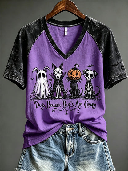Women's Dogs Because People Are Creepy Halloween Dogs Print short-sleeved T-shirt