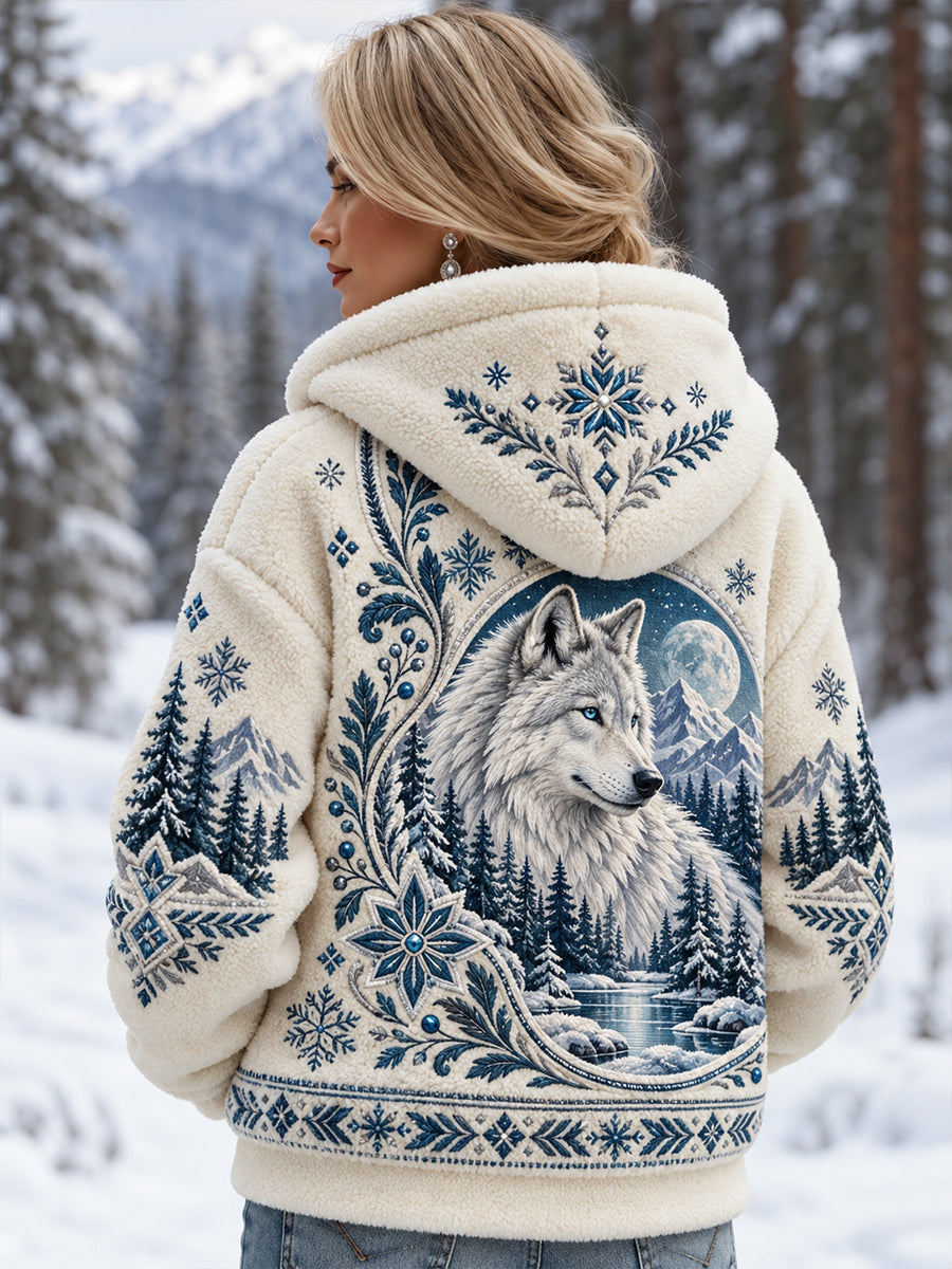 Women's Nordic Forest Animals Flannel Hoodie