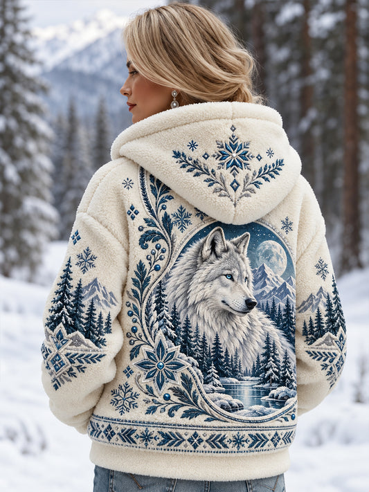 Women's Nordic Forest Animals Flannel Hoodie