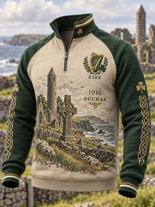 Men's Irish Patriotic Commemorative Half-Zip Stand Collar Sweatshirt